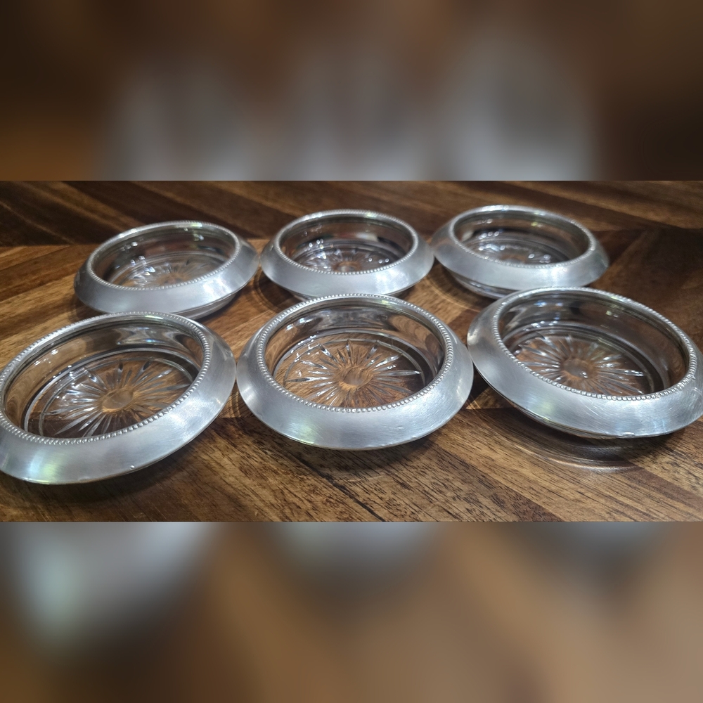 Vintage Frank M Whiting & Co. Sterling Silver And Crystal Coasters (Set of 6)